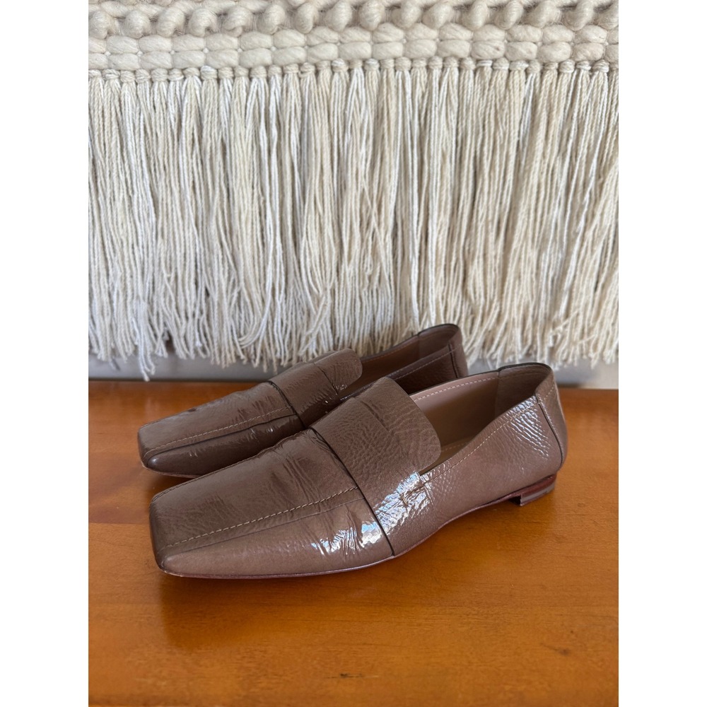 MANSUR GAVRIEL Taupe Patent Leather Sharp Square Toe Flat Loafer Size 39/ US 9